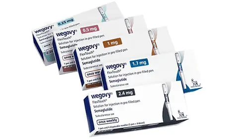 Wegovy pen with dosage information - 4 weekly doses per pen